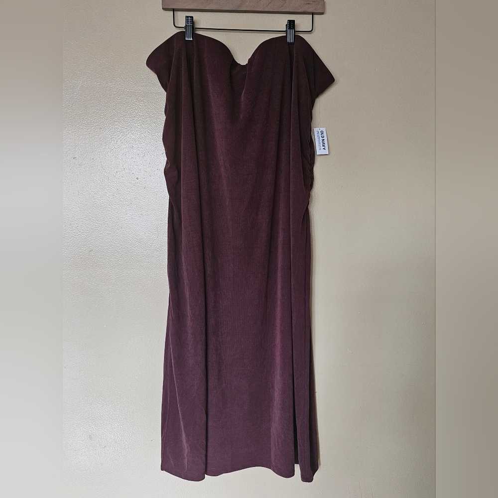 Old Navy Burgundy Wine Ribbed Ruched PullOn Side Slit Maxi Skirt Plus Sz 3X NWT